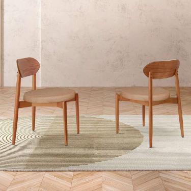 Imagem de conjunto com 2 cadeiras miami madeira iça linho bege e imbuia l