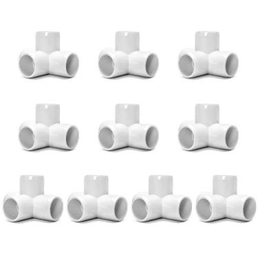 Imagem de QWORK 4 Way 1/5.1 cm T cotovelo de encaixe de PVC, pacote com 10 conectores de encaixe de PVC, grau de móveis, para construção de móveis e estruturas de PVC, branco