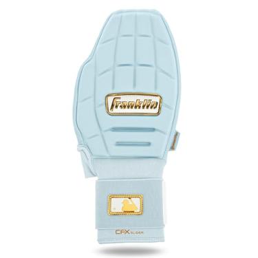 Imagem de Franklin Sports Luva deslizante MLB de beisebol + softball, CFX PRT, luva deslizante de proteção para jovens, mão esquerda + direita, protetor de pulso para corrida, azul carolina, dourado, tamanho
