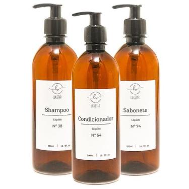 Imagem de Kit Frasco Ambar 3 Pçs Shampoo Condicionador Sabonete Banheiro Minimal
