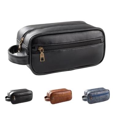 Imagem de EURYNOME Bolsas de Higiene Pessoal para Homens Couro PU Grande Kit de Barbear Dopp Presente Personalizável para Casamento, Natal, Ano Novo, Preto, Clássico, moderno