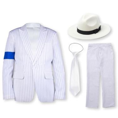 Imagem de Boys Striped Blue Armband Suit 4pcs Set 80s 90s Dance Star Costume Role Play Birthday Halloween Party Cosplay Costumes