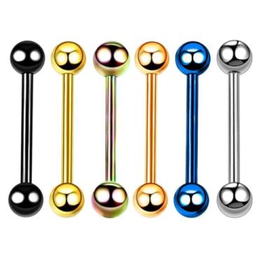 Imagem de Heuvipens Conjunto de joias 6 peças de aço cirúrgico 14G cor mista barra reta lingote piercing piercing conjunto de joias 1,5 cm de comprimento, Suitable for bar length: 16mm, Metal, Sem Pedra
