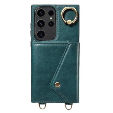 Imagem de HJZSZX Para Samsung S23 Plus Cordão Couro Carteira Cartão Telefone Capa Anel Flip Capa (Para Samsung S23 Plus/verde)