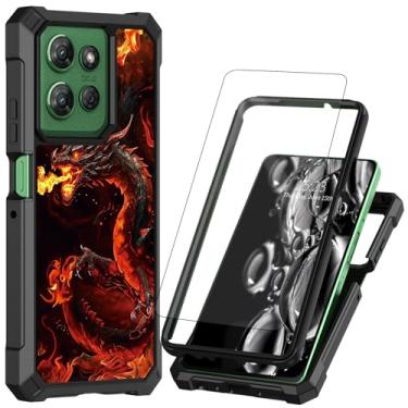 Imagem de ACWDMKH Capa para celular Moto G Stylus 5G 2025 com protetor de tela [vidro temperado] proteção de camada dupla à prova de choque de silicone para Moto G 5G Stylus 2025, dragão vermelho legal