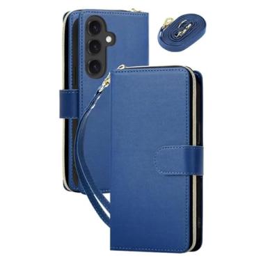 Imagem de HJZSZX Para Samsung A23 (4G 5G) Capa de couro com zíper e carteira para celular, tiracolo, capa flip (para Samsung A23 (4G 5G)/azul)