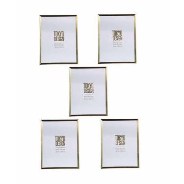 Imagem de kit 5 Porta Retrato Metal Vidro 15x20 Moldura Dourado Fosco - Tokyo De