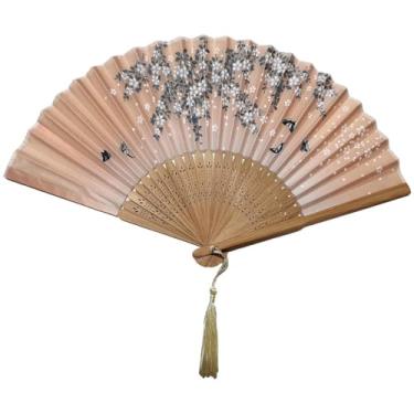Imagem de Leque De Mão Japonês Bambu Madeira Tecido(Caramelo Sakura)