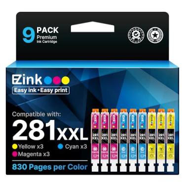 Imagem de E-Z Ink (TM) Cartucho de tinta de substituição compatível para Canon CLI 281 XXL para usar com PIXMA TR7520 TR8520 TS6120 TS6220 TS6320 TS8120 TS8220 TS9120 TS9520 TS9521C TS702 (pacote com 9)