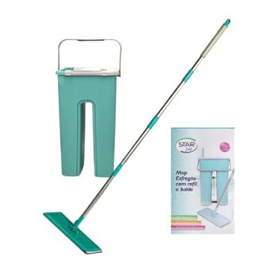 Imagem de Mop Flat com Balde Lava e Seca, 3L, Verde, Base 32cm, Cabo 125cm Flat Mop Giratório 360°: Limpeza Simplificada