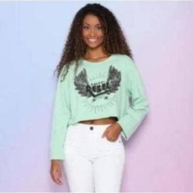 Imagem de Cropped Em Moletom. - Verde Claro & Preto. - Colcci 0400400969-Feminino