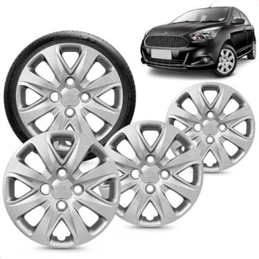 Imagem de Kit 4 Calotas Ka Hatch Sedan 15 E 18 Aro 14 Prata Cubo Baixo Grid