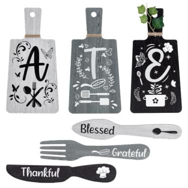 Imagem de PH PandaHall Conjunto De 6 Peças Decoração Parede Para Cozinha, Placa Comida, Acessórios Pretos E Brancos, Pingentes Madeira, Mini Formato Garfo Colher, Casa Em Estilo Rústico, 28X14 Cm/29X5 Cm