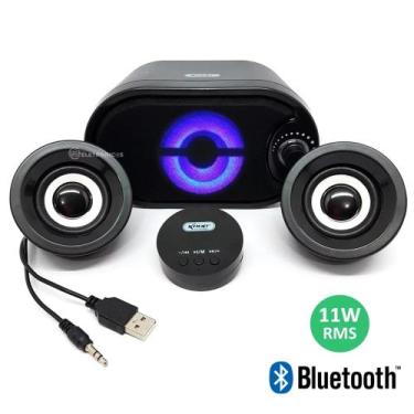Imagem de Caixa de Som Subwoofer 2.1 Bluetooth e USB Com 11w RMS Iluminação LED 