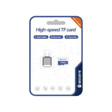 Imagem de SECUEYE Cartão de memória TF de 64 GB com adaptador tipo C FAT32 Classe 10 leitura/escrita de alta velocidade 24/7 gravação de vídeo para câmera de segurança Smartphone Tablet (64 GB + leitor de