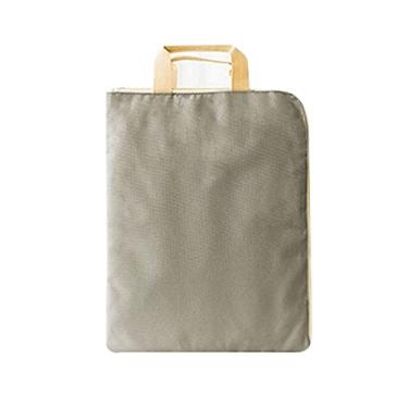 Imagem de Pastas de arquivos bolsa de arquivo portátil com zíper pasta de arquivos de lona bolsa de documentos portátil ideal para escritório, escola, arquivos de negócios, acessórios de pasta (cor: cinza claro
