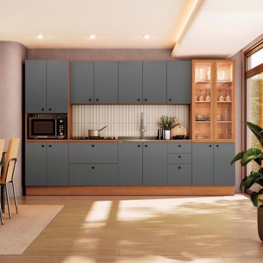 Imagem de Cozinha Modulada Pixel Kappesberg 100% Mdp Canela-cinza Sagrado 340cm