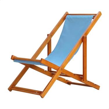Imagem de Espreguiçadeira Portátil de Madeira Maciça – Para Piscina, Sem Braço, Envernizada (Azul Claro)