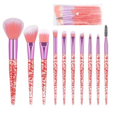 Imagem de Conjunto de pincéis de maquiagem com 10 pincéis de maquiagem elegantes com purpurina, base profissional em pó para o rosto, blush, sombra, delineador, lábios, pincéis cosméticos com bolsa transparente