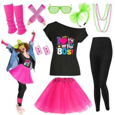 Imagem de Conjunto de acessórios femininos para fantasia dos anos 80, shorts, saia tutu, polainas para festa Neno, Preto, M