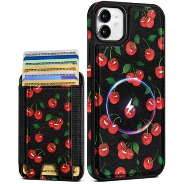 Imagem de Shorogyt Capa carteira para iPhone 11 – Serve para 7 cartões, compatível com Magsafe Suporte magnético destacável para cartão de crédito de couro bonito capa de telefone feminina meninas para Apple 11