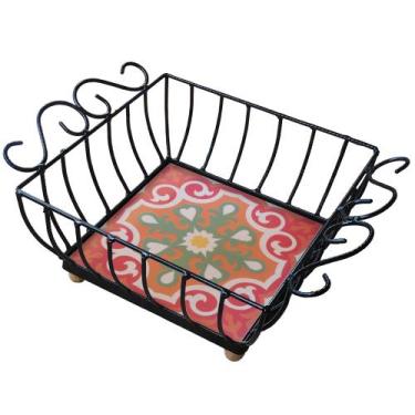 Imagem de Fruteira Mesa Ferro Azulejo Quadrada - Estilo Rústico