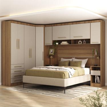 Imagem de Quarto Modulado Queen de Canto com Guarda-roupas Maleiro e Cabeceira Paris Master Luciane Moveis
