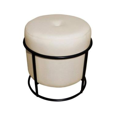 Imagem de Puff Decorativo Redondo Para Sala Argola Ian Bege Preto Veludo