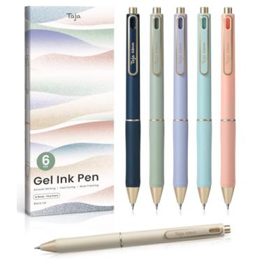 Imagem de Taja Canetas de gel, 6 canetas de tinta gel preta de secagem rápida, canetas de escrita suave de 0,5 mm para diário e anotações, lindas canetas estéticas para mulheres e homens - pastel