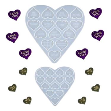 Imagem de 1 conjunto de chaveiro de molde epóxi em forma de coração, pingente faça você mesmo, molde de silicone para fundição de resina, pingente de pingente, grande e pequeno