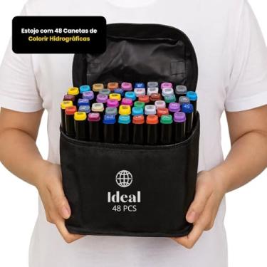 Imagem de Kit com 48 Canetas Marcadoras de Ponta Dupla, 48 Cores, com Estojo, Pontas Chanfradas, para Colorir e Destacar Texto, Papel e Cartolina