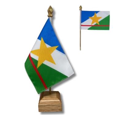 Imagem de Bandeira de Mesa Elegance Roraima, Decorativa, Dupla Face, Multicolorido, 19x30cm, Base em Madeira Natural, para Escritório, Eventos e Decoração