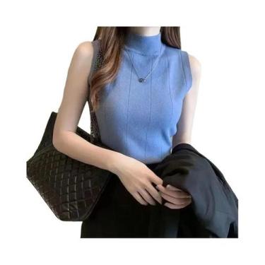 Imagem de Blusa Feminina Sem Mangas Em Malha Sólida Elástica Moda Coreana Primav