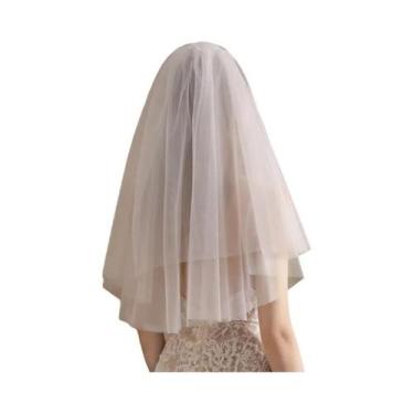 Imagem de Véu De Noiva Curto Branco De Duas Camadas 75cm Com Pente De Metal Eleg