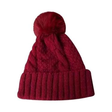 Imagem de Gorro De Inverno Feminino Grosso De Pelúcia Com Pompom De Pele, Versát