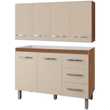 Imagem de Balcão Para Pia 2 Portas E Armário Aéreo 4 Portas Porto Off White/savana