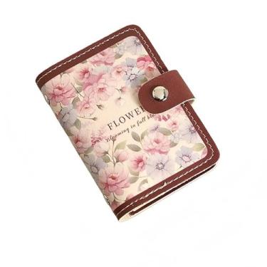 Imagem de Carteira feminina vintage com estampa floral vermelha para cartão de crédito com zíper com 20 compartimentos para cartão de presente, porta-identidade, livreto com fecho de pressão para mulheres e