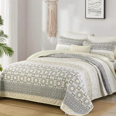 Imagem de Conjunto de edredões WONGS BEDDING Boho Queen Size, bege, listrado, 3 