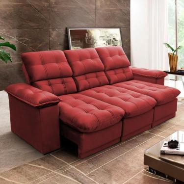 Imagem de Sofá Retrátil Reclinável Atenas 2,30m Suede Velut Vermelho Molas No Assento - King House