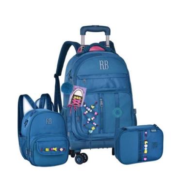 Imagem de Kit Rebecca Bonbon Mochila Rodinhas Lancheira e Estojo Box Cor:Azul, A