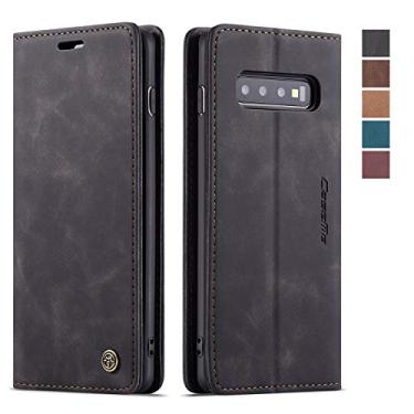 Imagem de Capa carteira para Samsung Galaxy S10, capa protetora de couro com suporte magnético com compartimento para identidade e cartão de crédito para Galaxy S10 (preto)