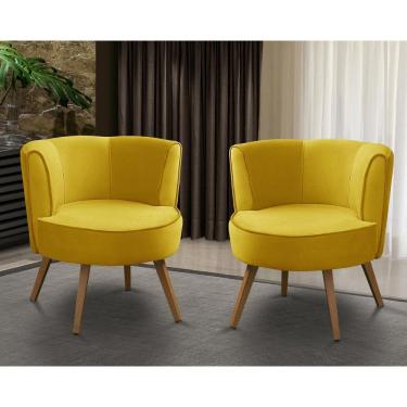 Imagem de Kit 2 Poltronas Para Sala Decorativa Isa Suede Amarelo Adonai Estofados