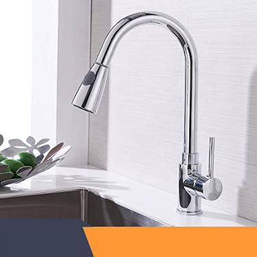 Imagem de Torneiras de cozinha de prata de manípulo único de puxar para fora torneira de cozinha com furo único giratório 360 graus torneira misturadora de água torneira misturadora, cromo2, china