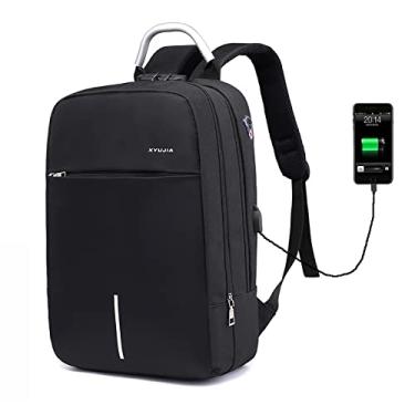 Imagem de Mochila para laptop de negócios à prova d'água mochila para computador 15,6 polegadas bolsa de carregamento USB casual oxford pano anti-roubo, preta, 42 * 28 * 15 cm