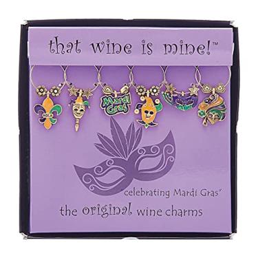 Imagem de Wine Things Celebrando Mardi Gras, pingentes de vinho pintados, cabe perfeitamente em torno da haste, multicolorido