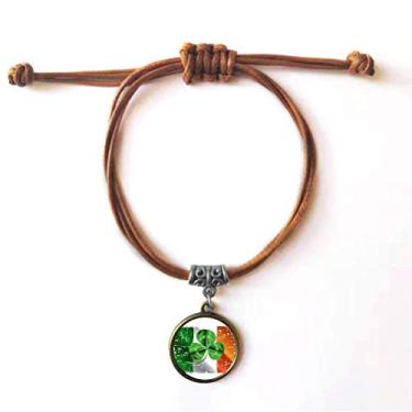 Imagem de DIYthinker Pulseira de couro verde bandeira nacional do trevo da Irlanda pulseira marrom joia presente