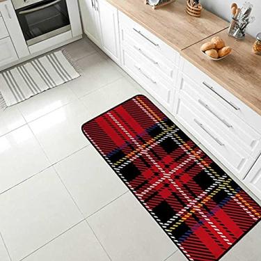 Imagem de Tapete para área de conforto, vermelho, preto, xadrez, antiderrapante, tapete para cozinha, tapete antifadiga para sala de jantar, lavanderia, escritório, corredor, 99 x 50 cm