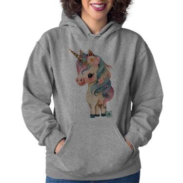 Imagem de Moletom Feminino Unicórnio e Flores - Foca na Moda, Cinza, GG