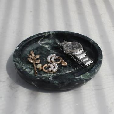 Imagem de Bandeja de joias de mármore verde natural de 14 cm para mulheres, prato de bugiganga para brinco, mesa de cabeceira, presente de aniversário de noivado de dia das mães
