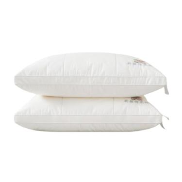 Imagem de Travesseiro de cama de luxo tamanho queen de 74 x 48 cm, capa de seda de algodão, travesseiro de pescoço, 1 pç/pacote (algodão branco)